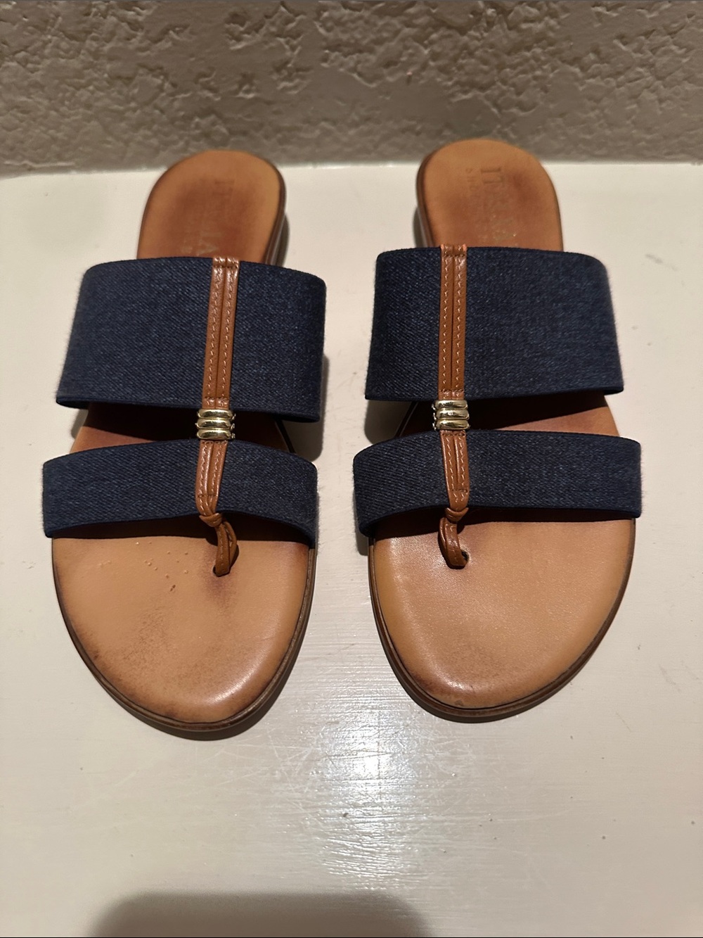 Italian Shoemakers Navy and Brown Sandals Sz 8